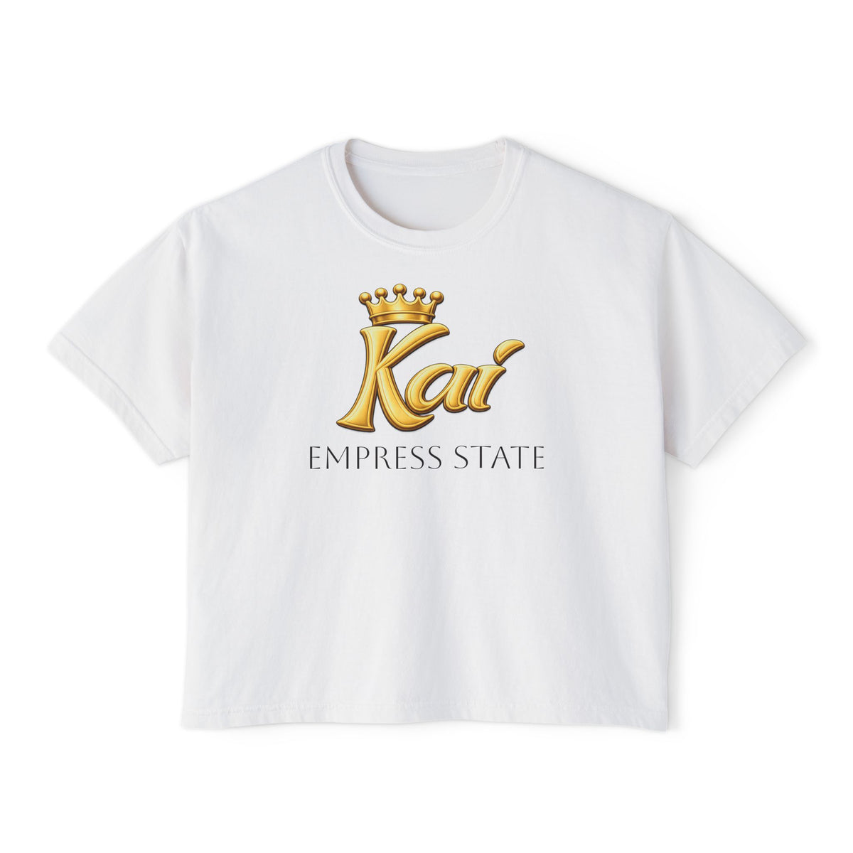 Empress State Kai Boxy Tee — Gold Crown Logo Women's Cropped T‑Shirt