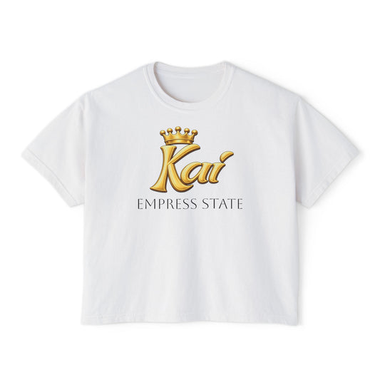 Empress State Kai Boxy Tee — Gold Crown Logo Women's Cropped T‑Shirt