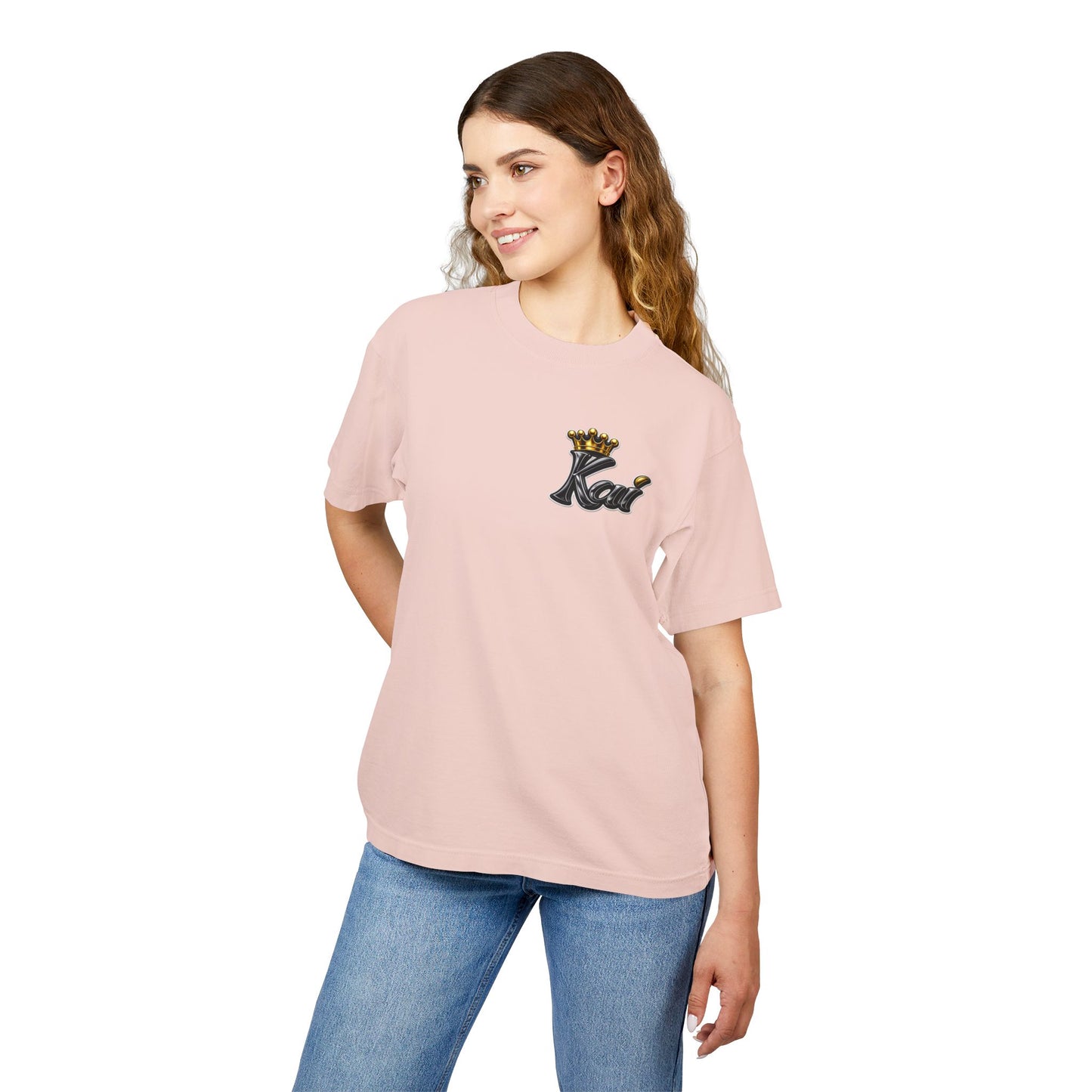 Kai Script Tee with Gold Crown Chest Logo — Urban Streetwear T‑Shirt