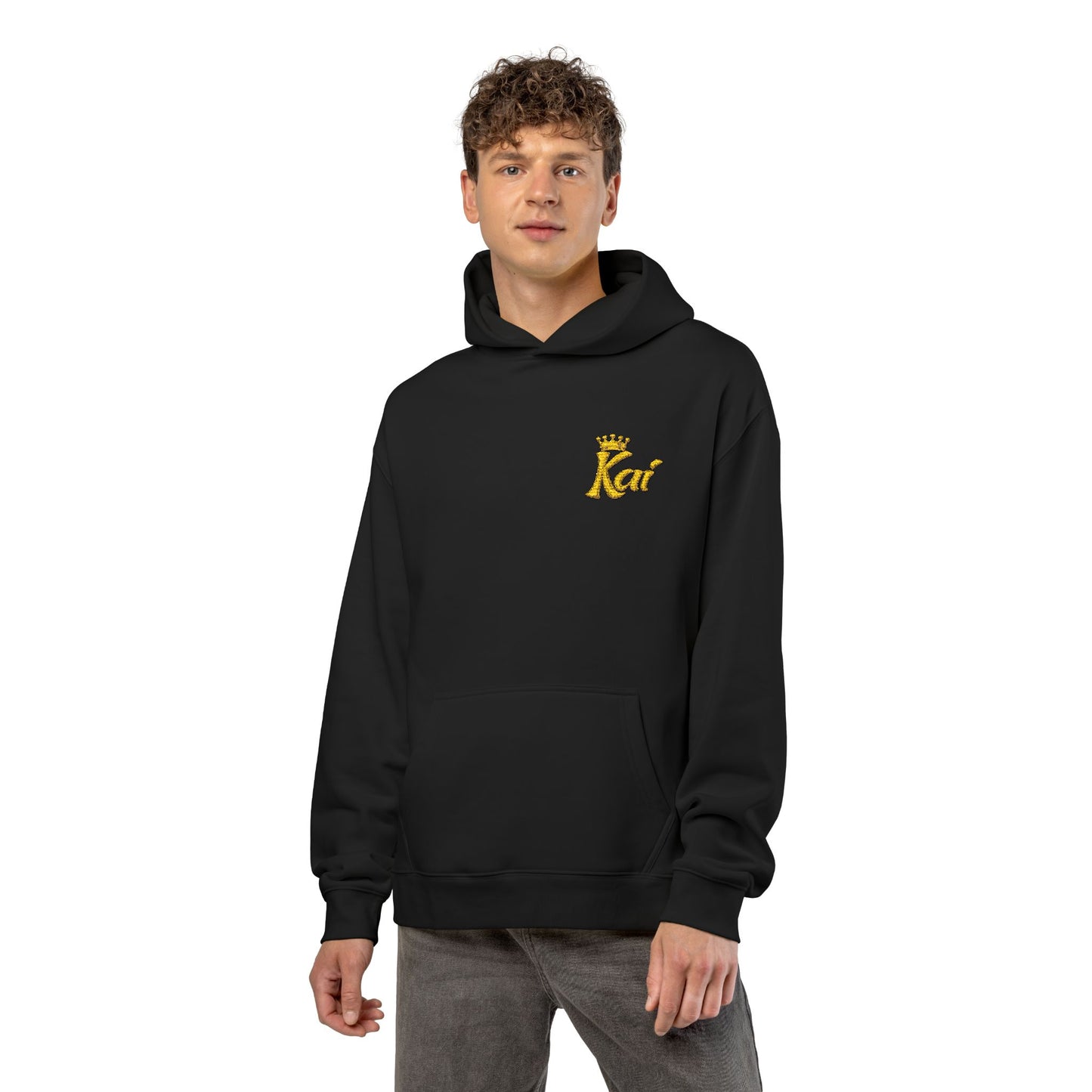 Hoodie — Gold Script "Kai" Chest Logo Relaxed Hoodie