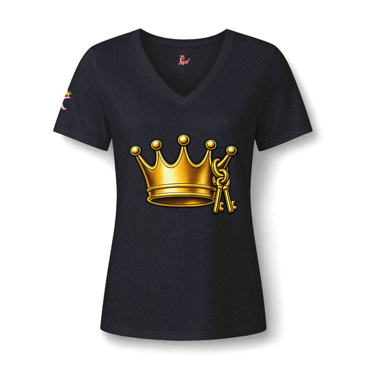 Women's V-Neck Tee — Gold Crown Graphic