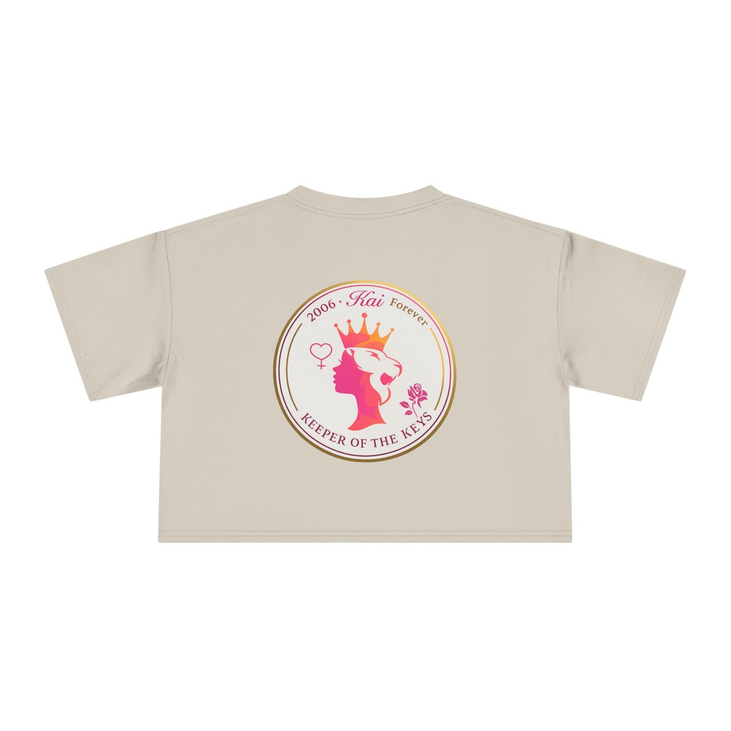 Keeper of the Keys Crop Tee — 'Kai' Crowned Monogram Feminine Graphic