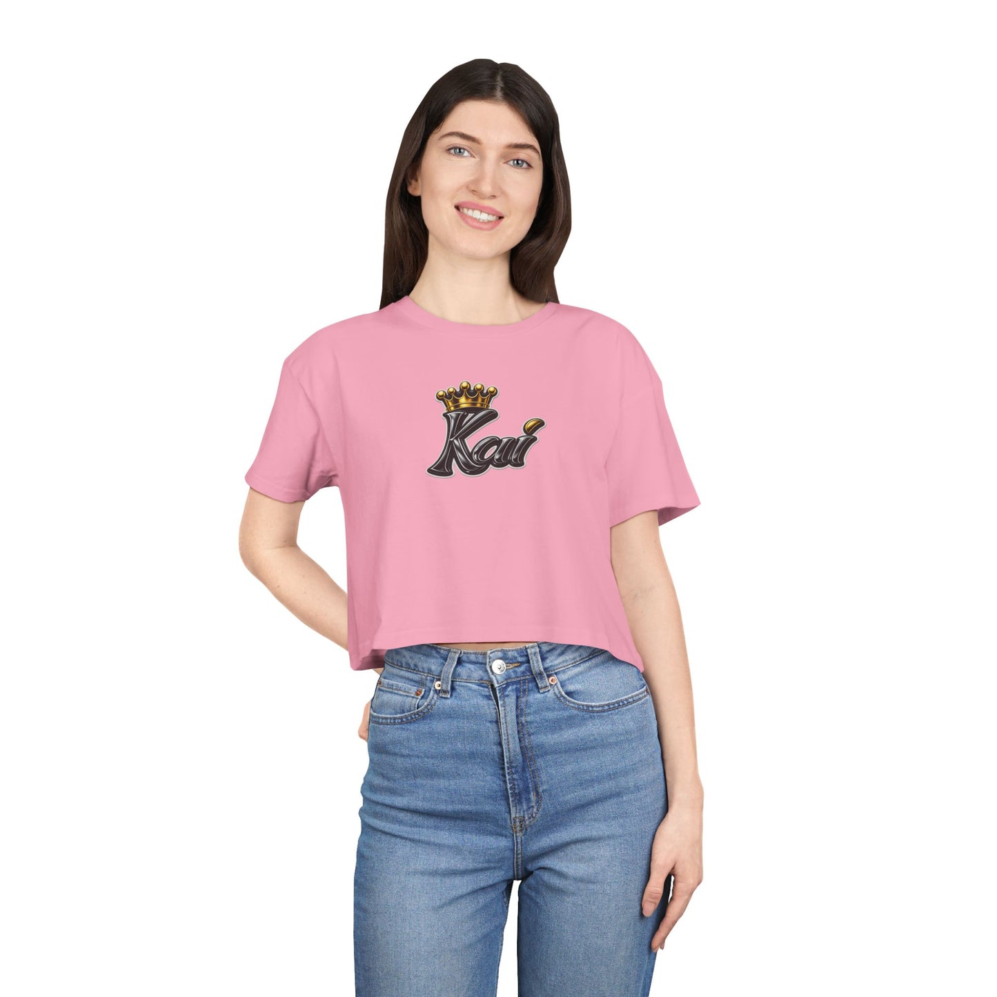 Keeper of the Keys Crop Tee — 'Kai' Crowned Monogram Feminine Graphic