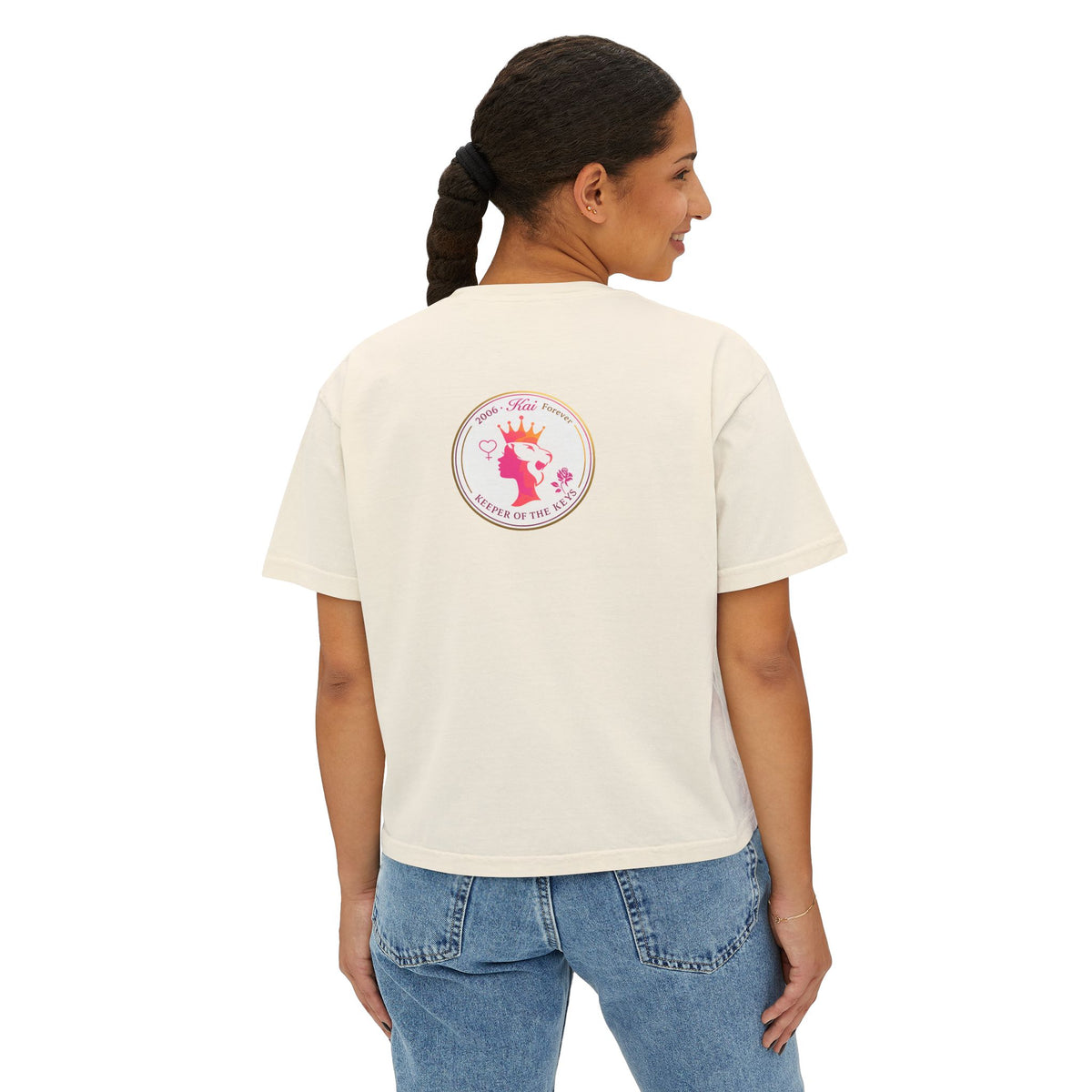 Empress State Kai Boxy Tee — Gold Crown Logo Women's Cropped T‑Shirt