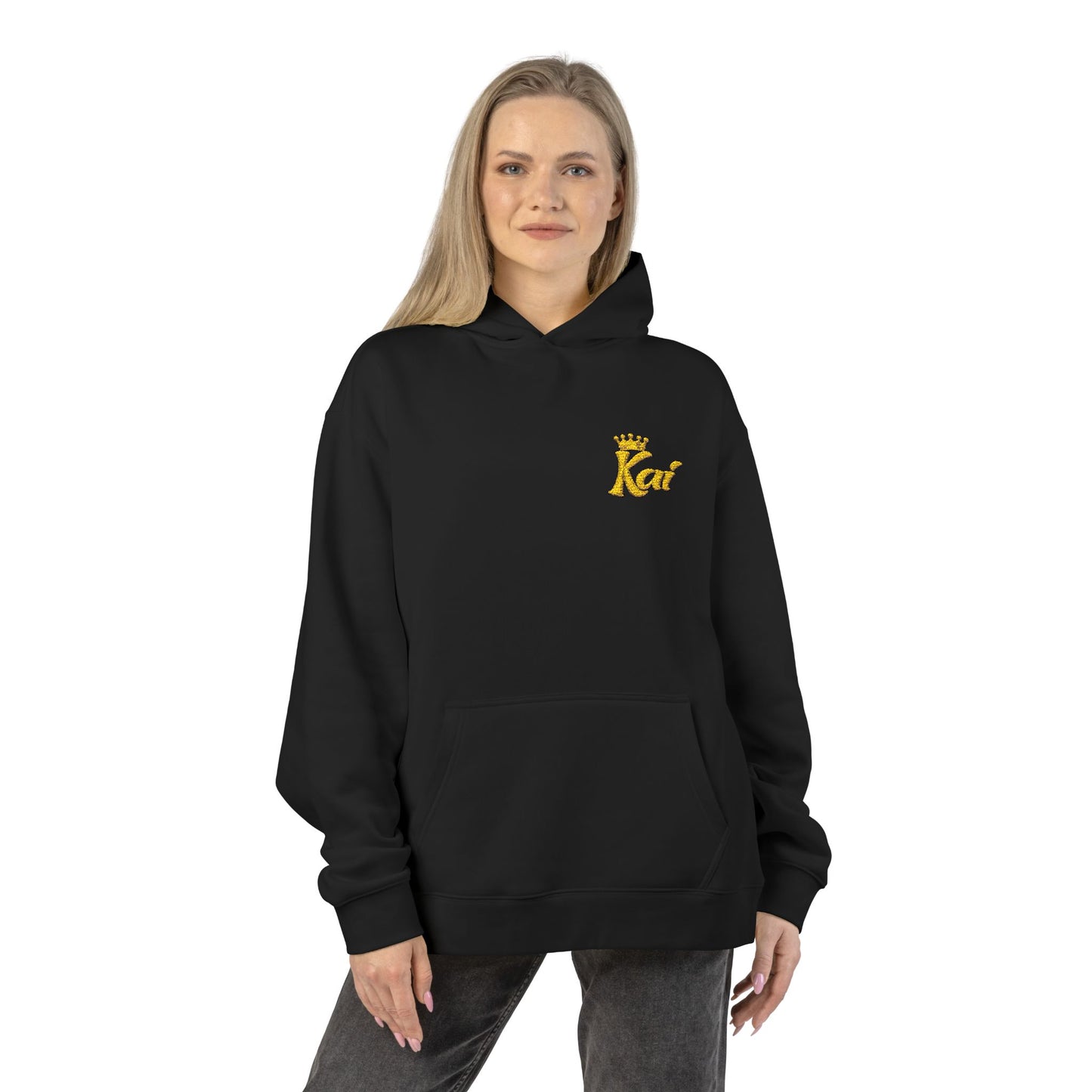 Hoodie — Gold Script "Kai" Chest Logo Relaxed Hoodie