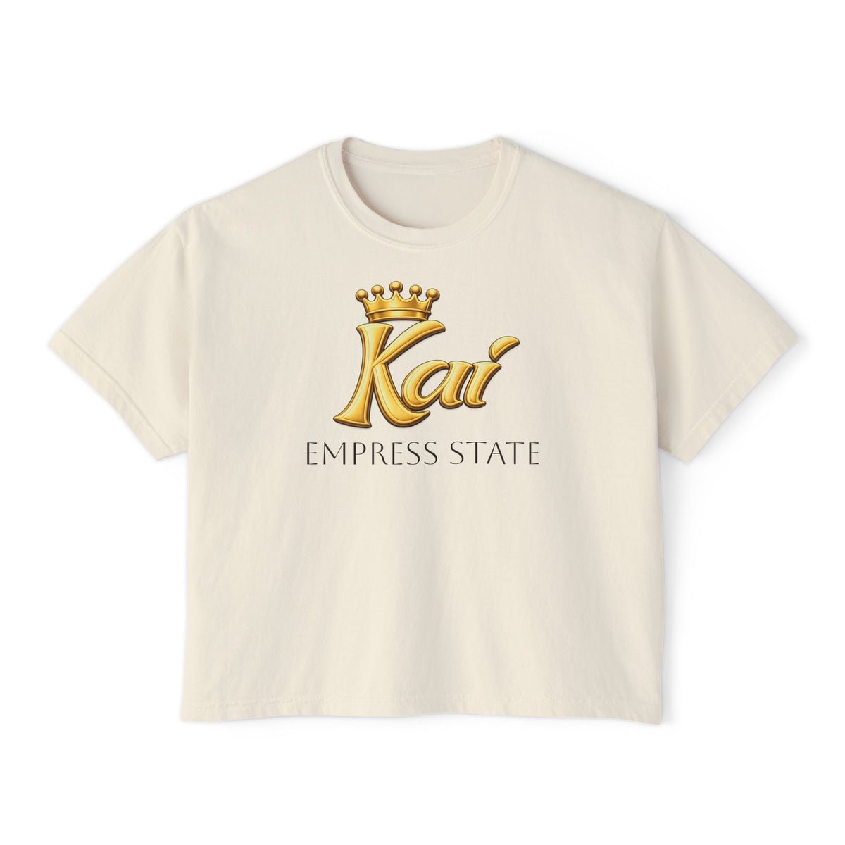 Empress State Kai Boxy Tee — Gold Crown Logo Women's Cropped T‑Shirt