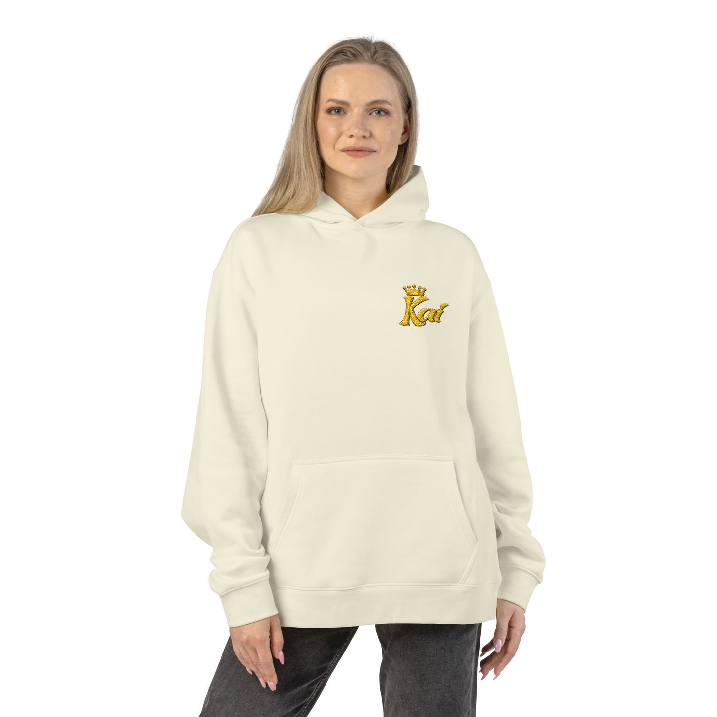 Hoodie — Gold Script "Kai" Chest Logo Relaxed Hoodie
