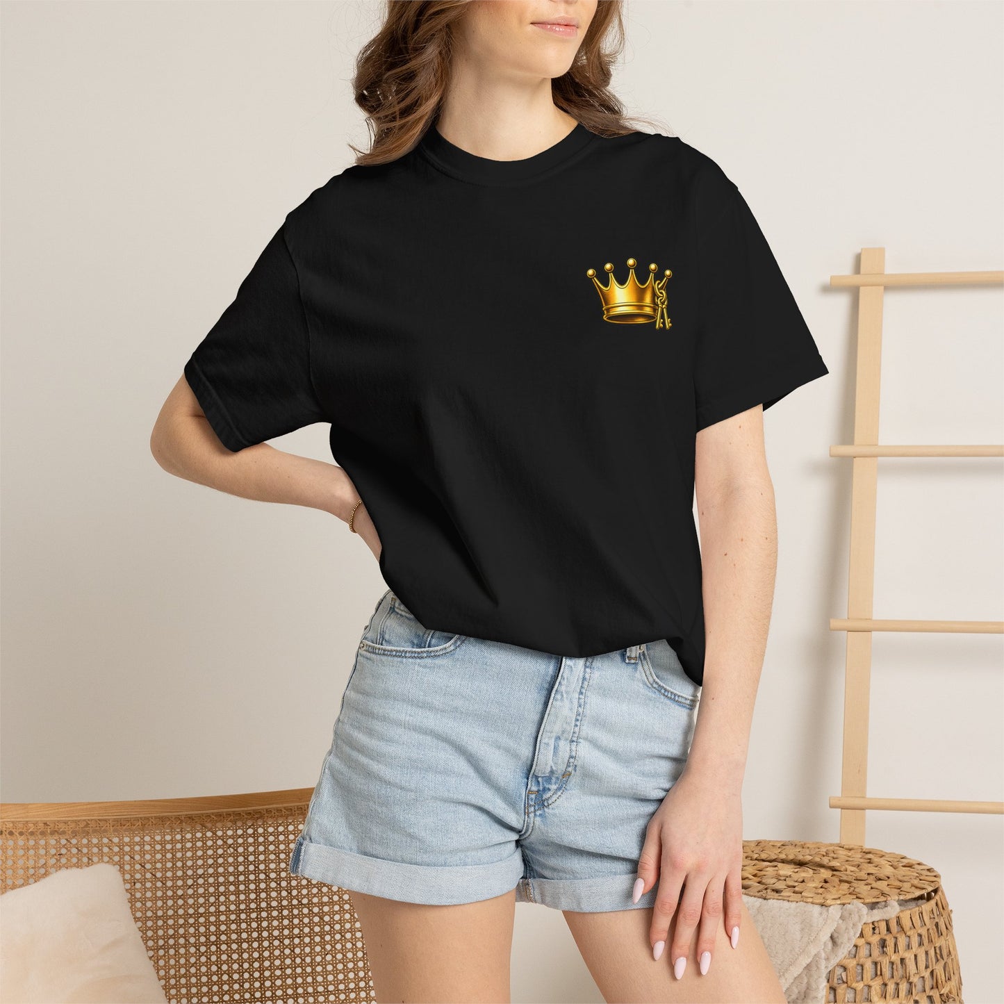 Crown Chest Graphic T-Shirt — Small Gold Crown Tee