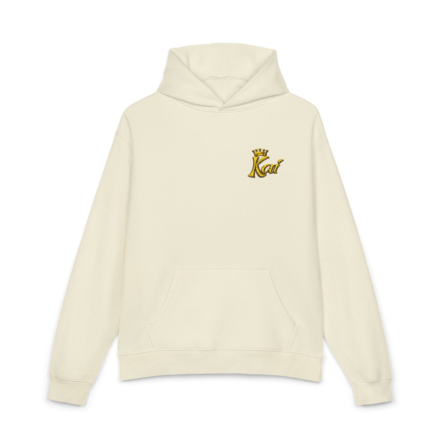 Hoodie — Gold Script "Kai" Chest Logo Relaxed Hoodie