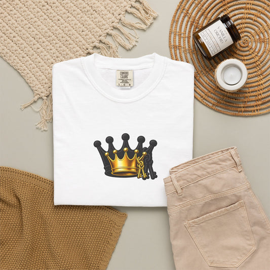 Crown Chest Graphic T-Shirt — Small Gold Crown Tee