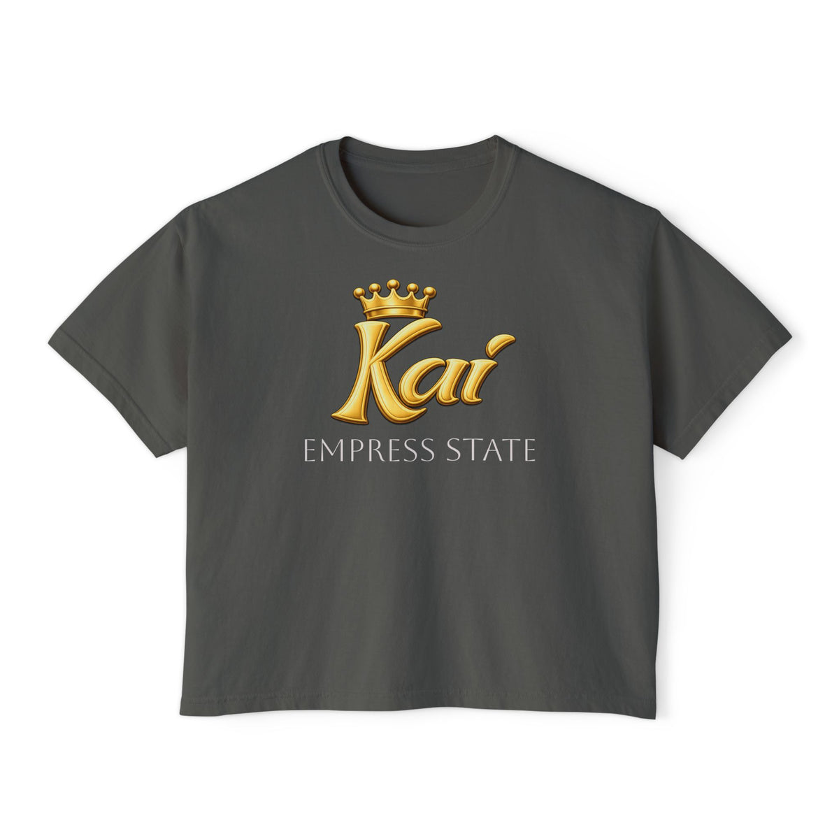 Empress State Kai Boxy Tee — Gold Crown Logo Women's Cropped T‑Shirt