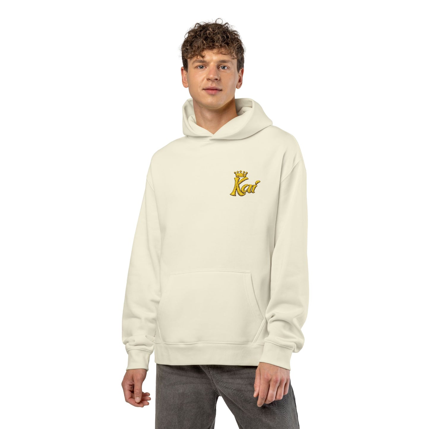 Hoodie — Gold Script "Kai" Chest Logo Relaxed Hoodie