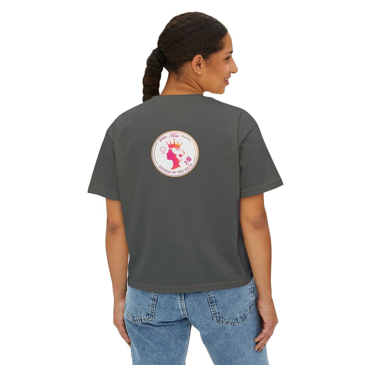 Empress State Kai Boxy Tee — Gold Crown Logo Women's Cropped T‑Shirt