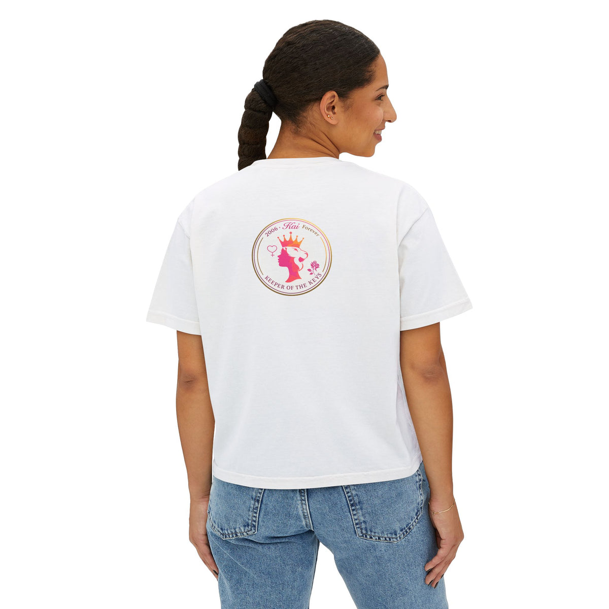Empress State Kai Boxy Tee — Gold Crown Logo Women's Cropped T‑Shirt