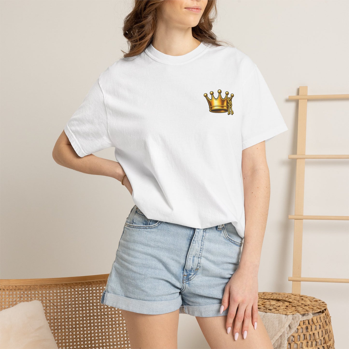 Crown Chest Graphic T-Shirt — Small Gold Crown Tee