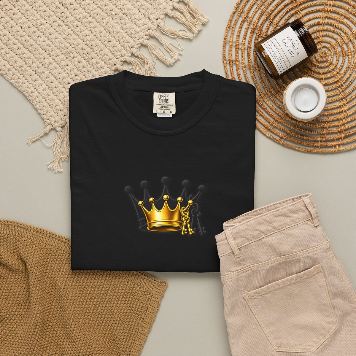 Crown Chest Graphic T-Shirt — Small Gold Crown Tee
