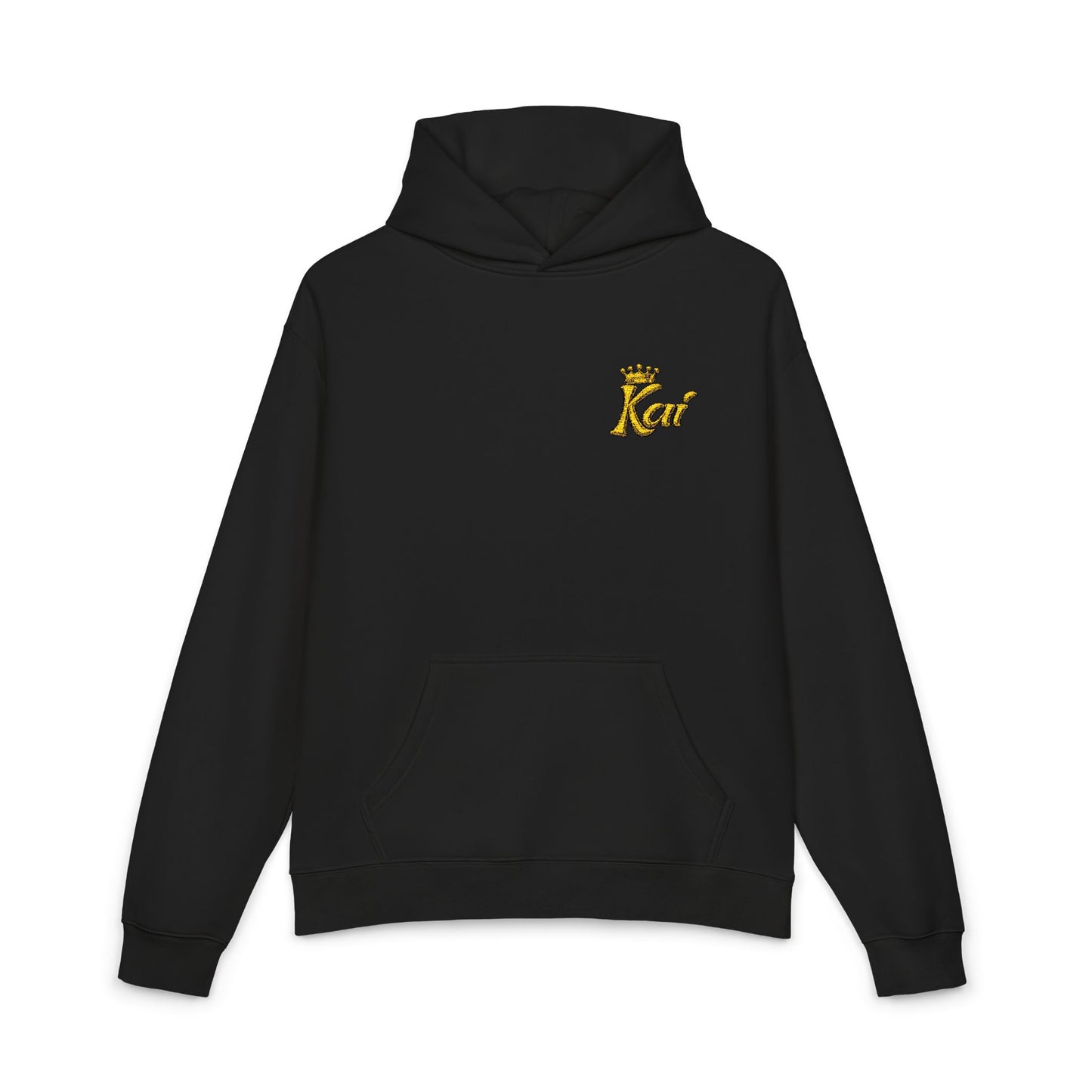 Hoodie — Gold Script "Kai" Chest Logo Relaxed Hoodie