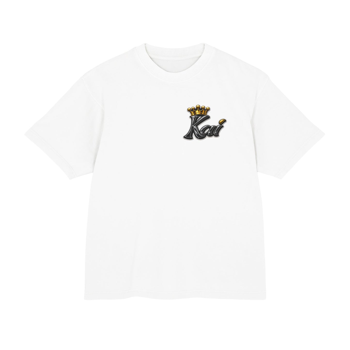 Kai Script Tee with Gold Crown Chest Logo — Urban Streetwear T‑Shirt